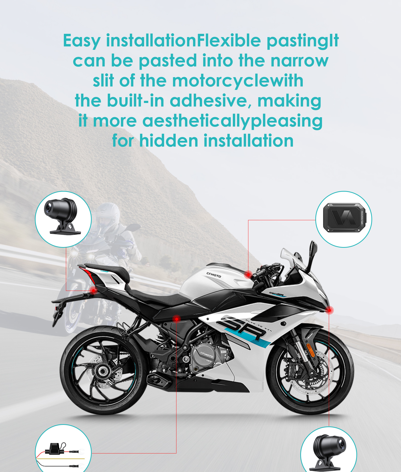Cross-Border Best-Selling Dual-Recording Motorcycle Dashcam, Waterproof, Can Connect to Wifi, Hidden Installation Recorder