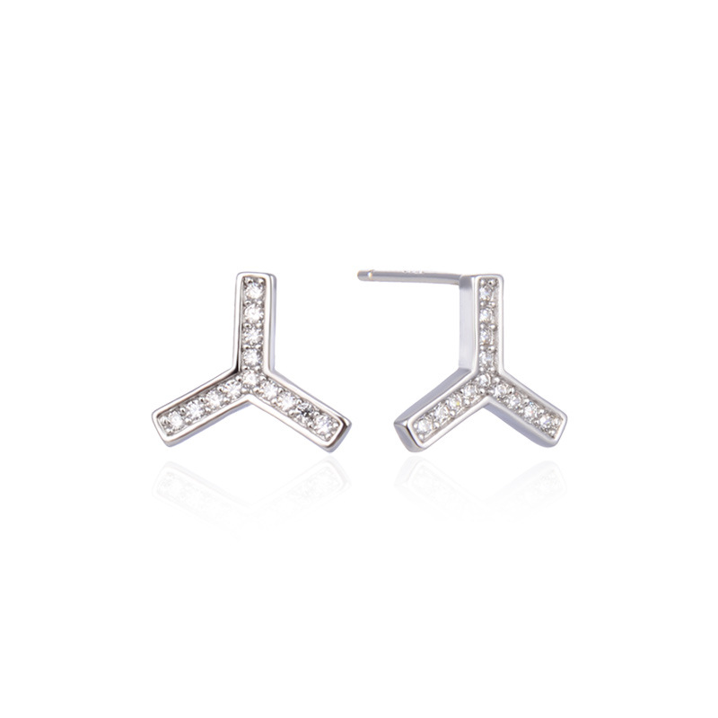 S925 de plata esterlina letra en forma de Y pendientes de diamantes Simple moda unisex todo-Partido transfronteriza pendientes de plata pendientes