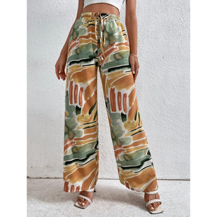 T 89610 Print Wide Leg Pants ӡ�����e���Ůѝ�羳���Q��