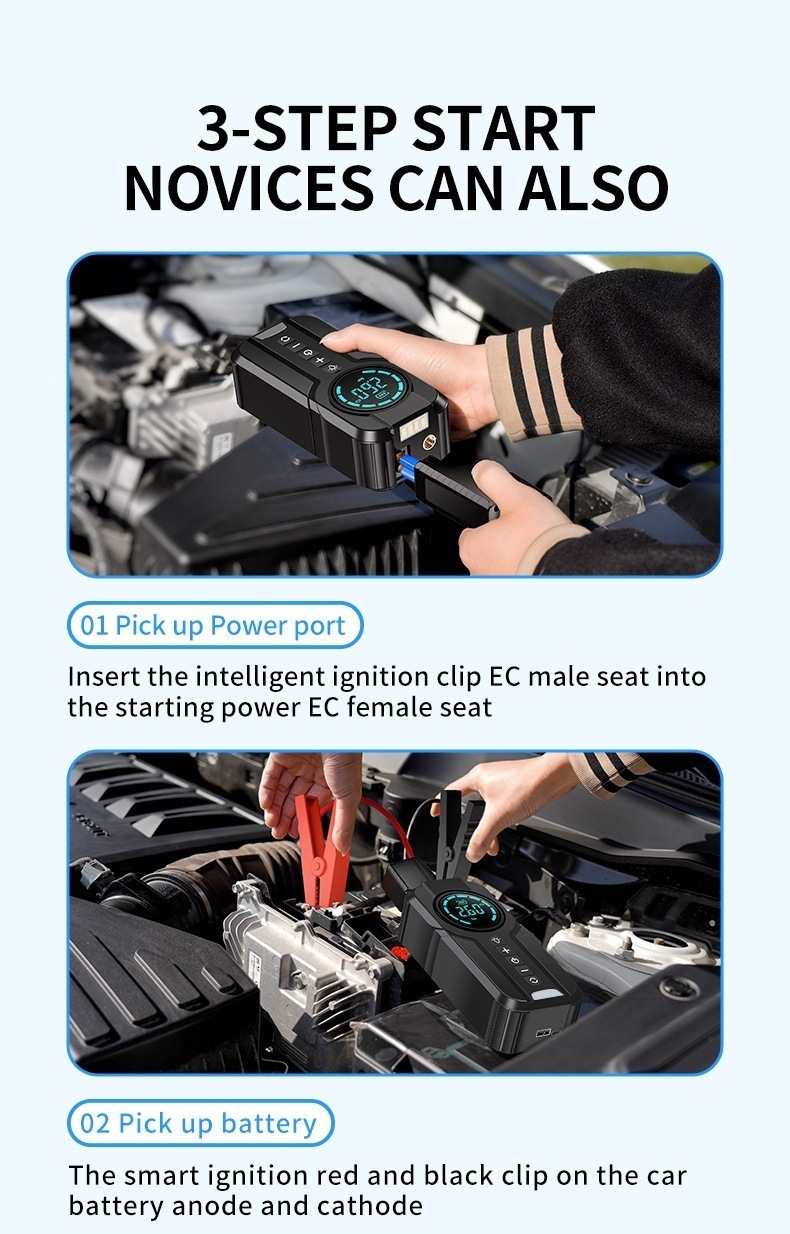 Car Air Pump Wireless Portable Car Power Bank Tire Inflator Jump Starter Emergency Power Supply Cross-Border