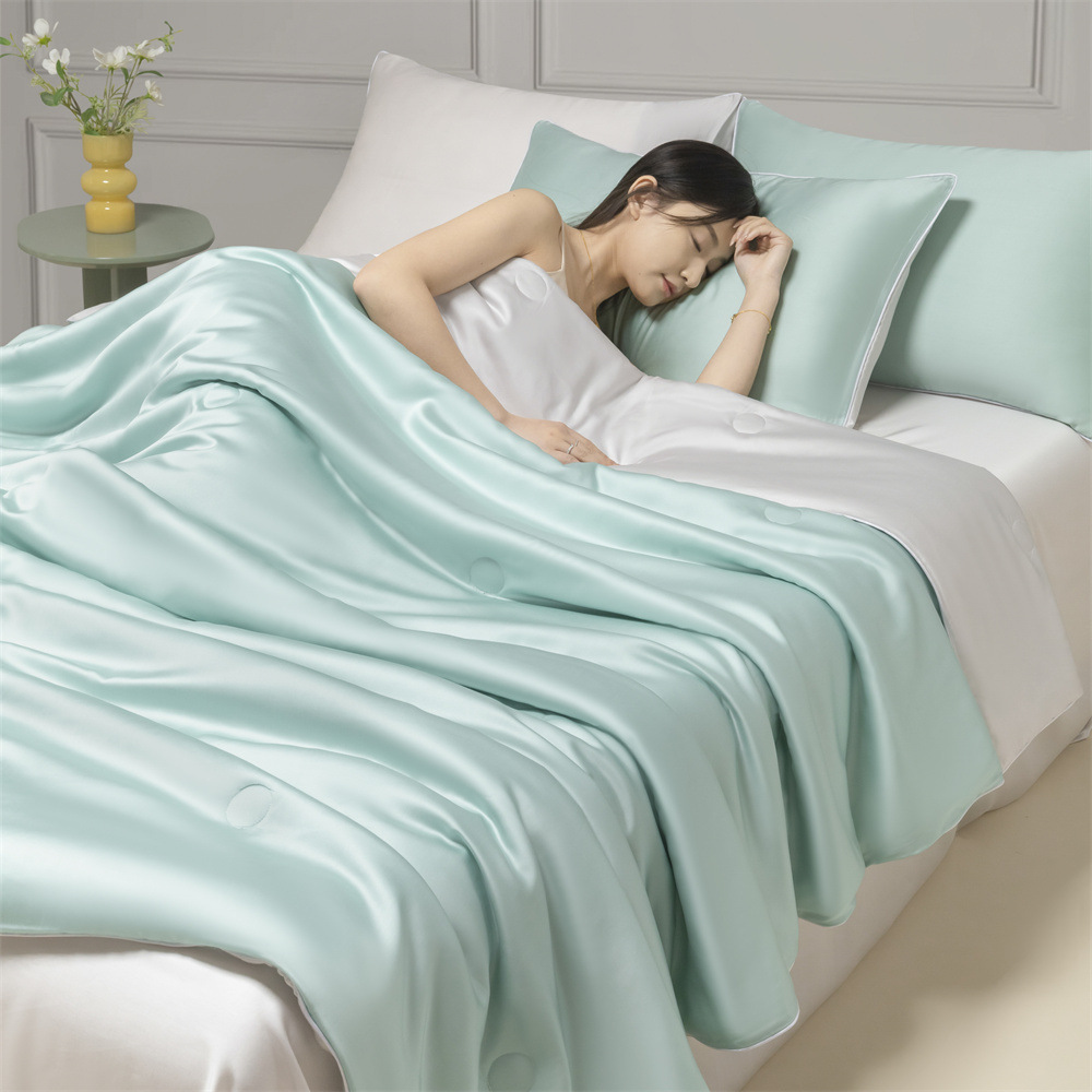 Colcha de verano de seda de hielo lavada pieza única 2025 nueva versión de verano Colcha fresca de verano Colcha de aire acondicionado fresco simple Juego de cuatro piezas Lavable a máquina