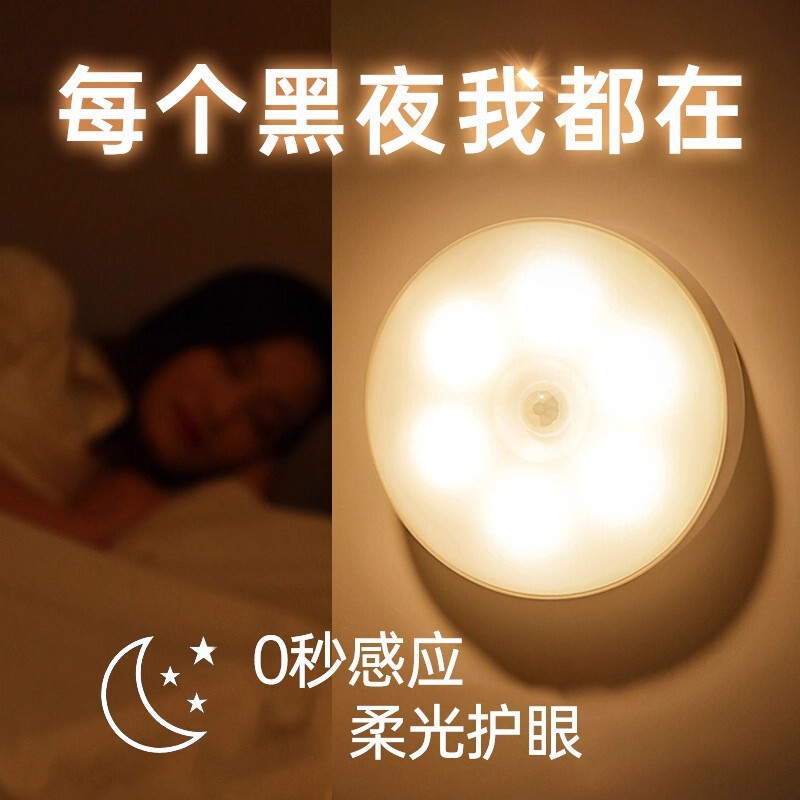 Human Body Automatic Sensor Lamp Night Light Bedroom Bedside Charging Light up When People Come Toilet Stair Night Light Sleep Night