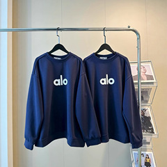 2025秋季新款alo硅胶立体logo藏青色圆领卫衣时尚休闲男女同款
