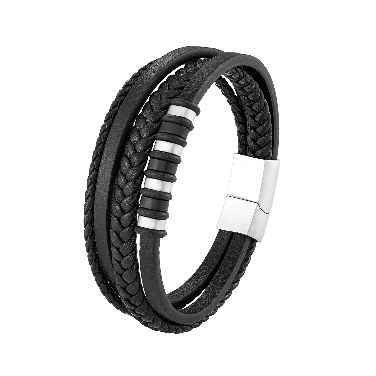 Bracciale in corda di pelle da uomo Bracciale elettrolitico bicolore Bracciale da uomo in pelle lavorata a maglia semplice multistrato_voghion.com