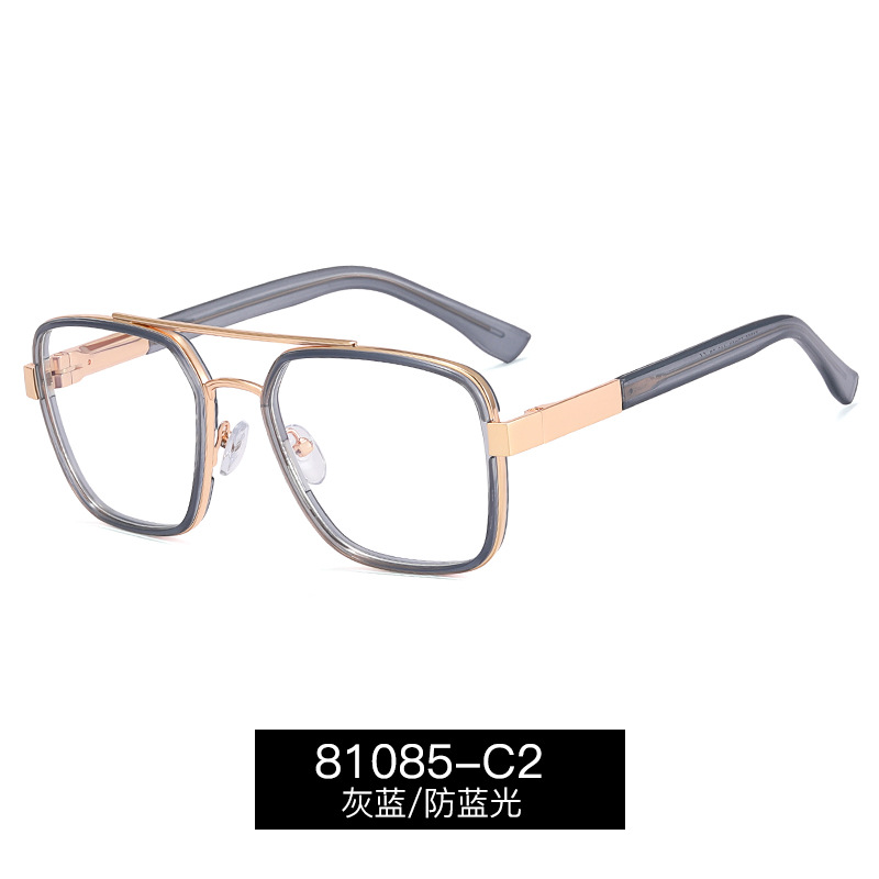 81085 Nuevas Monturas de Gafas Cuadradas para Hombre, Gafas Anti Luz Azul sin Graduación, Montura Grande de Doble Puente, Ópticas