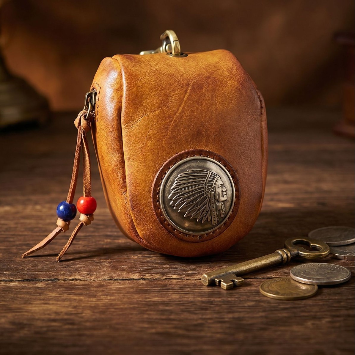 Vintage Handmade Distressed Top Layer Cowhide Leather Car Key Case for Men, Genuine Leather Home Key Holder Pendant Keychain
