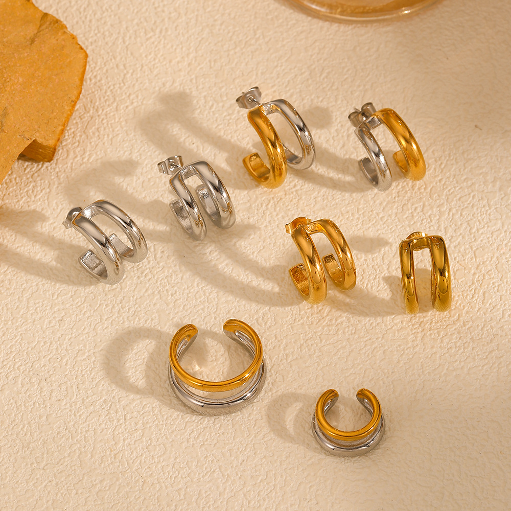 6g Weight 0.03µm Gold Plating Thickness Vacation Simple Style Color Block Plating 304 Stainless Steel Ear Cuffs Earrings