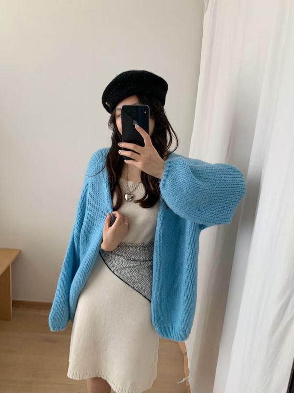 奶fufu慵懒风马海毛针织开衫女秋冬季宽松显瘦中长款粗线毛衣外套|undefined