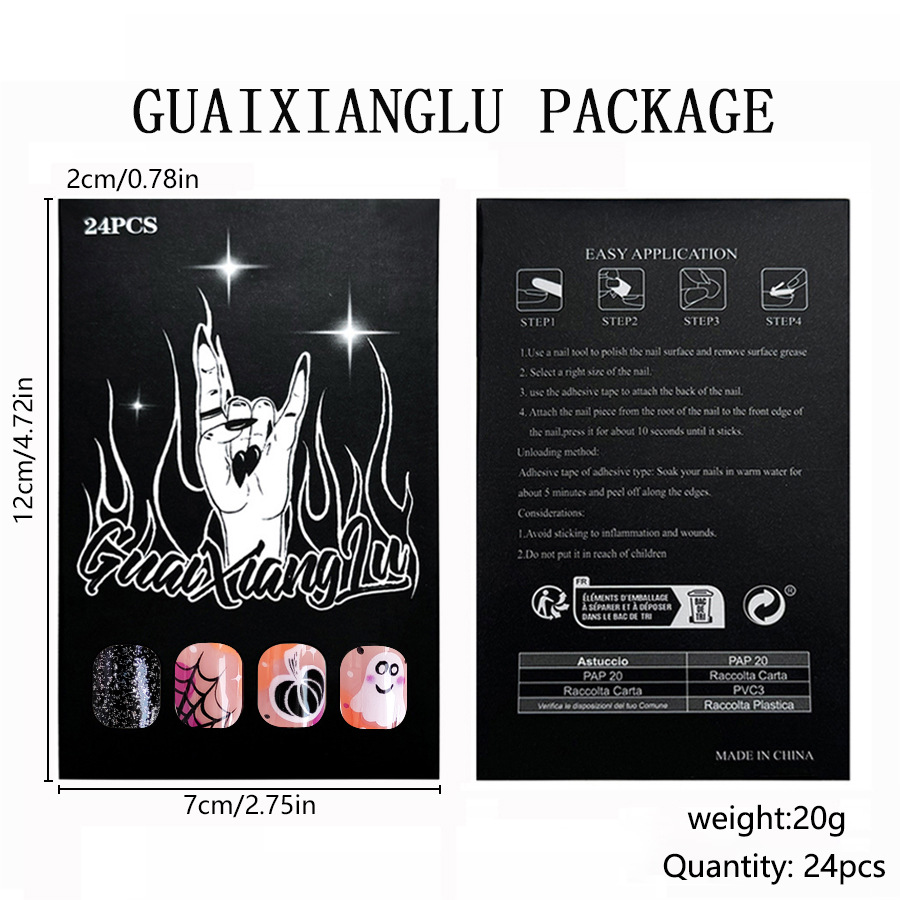 Short bright face Europe and the United States cross-border foreign trade Halloween multicolor spider web ghost pumpkin detachable wearable nail art 2_voghion.com