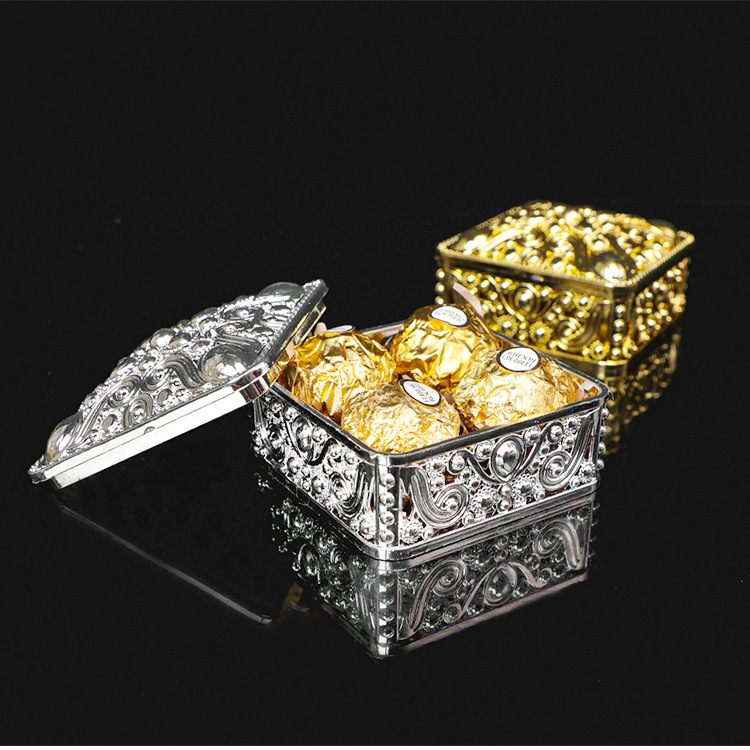 Creative electroplating gold wedding candy box with lid square plastic wedding gift candy box food packaging candy boxpicture5