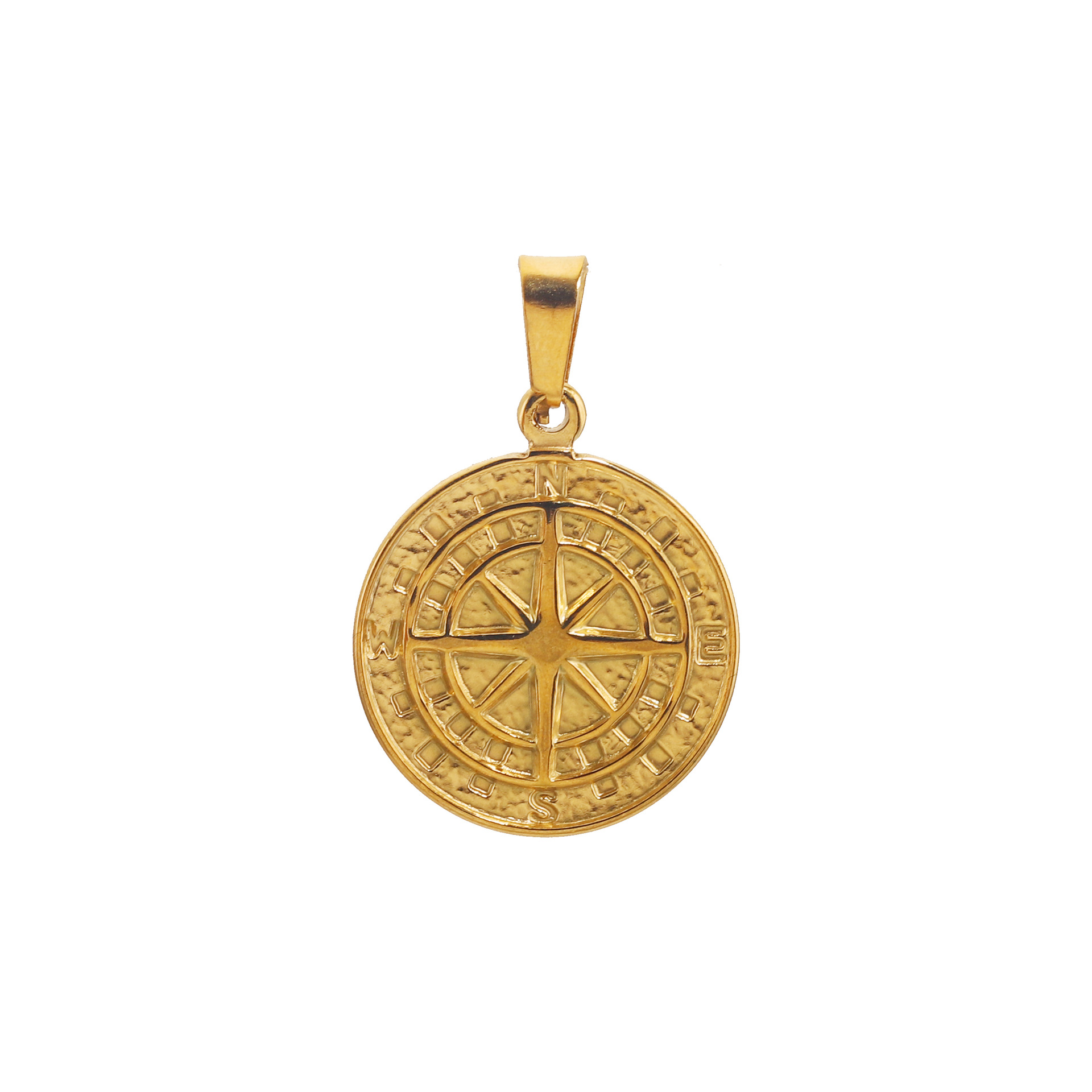 1 Piece Quantity 1 Piece 22*33mm 304 Stainless Steel PVD Coated Real Gold Plated Compass Hammered Pendant DIY Jewelry Accessories