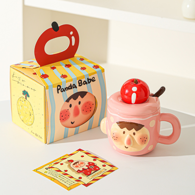 Tazas de cerámica creativas y extrañas, tazas con cubierta, tazas de agua caseras extrañas, tazas de desayuno de oficina para chicas