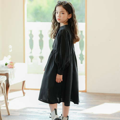 A drop-shipping girl's dress, spring and autumn new model, lantern sleeves for middle-aged and older children, mother-daughter parent-child wear, Korean style loose skirt