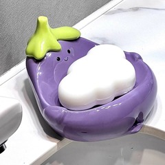茄子肥皂盒衛生間洗漱台網紅香皂盒可瀝水不積水陶瓷皂碟收納盒子