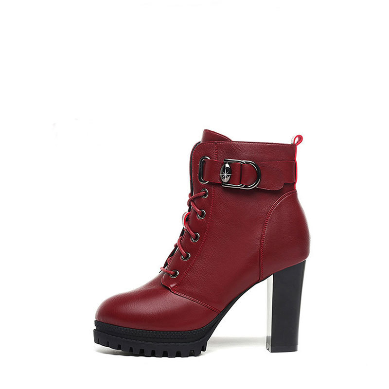 Pantofi de damă cizme scurte cu talpă groasă tocuri înalte tocuri groase pentru femei cu tub scurt cizme de damă la modă pentru femei_voghion.com
