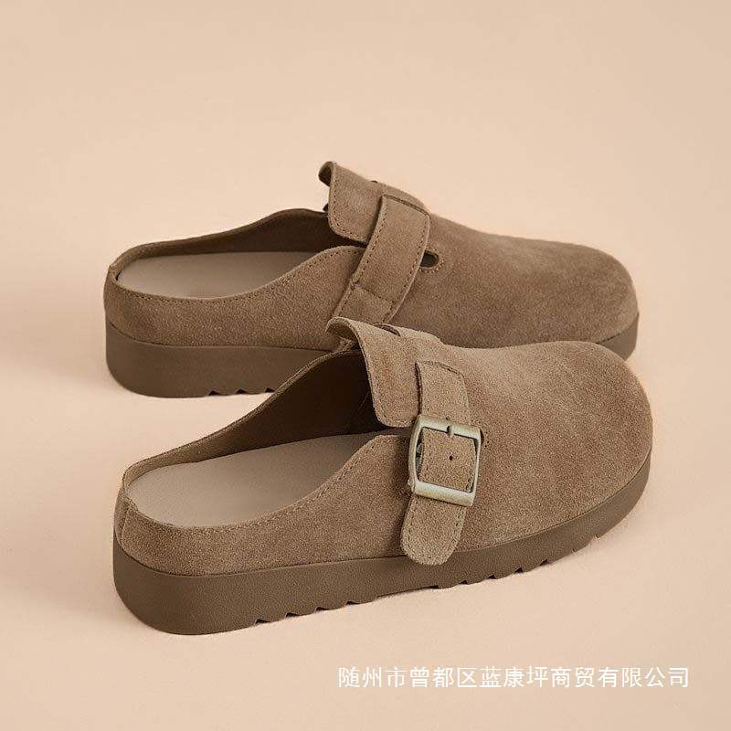 New Thick-Soled Slippers for Women to Wear Outside, Soft-Soled Wear-Resistant Anti-Slip Leather-Covered Pregnant Women's Soft-Soled Shoes Birkenstock Shoes Half-Pack Slippers for Women