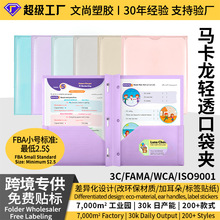 亚马逊跨境热销马卡龙轻透口袋夹办公学习收纳蝌蚪夹双插口文件夹