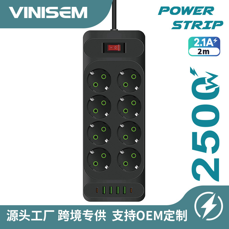 Protector contra sobretensiones con USB 8 conectores 4 USB + 2 Tipo-C con interruptor Europa suministro Amazon