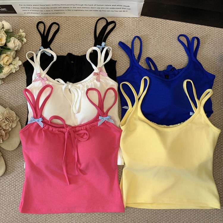bm ballet style bow tie beautiful back girl vest with chest pad wrap chest slim bottoming short sleeveless top