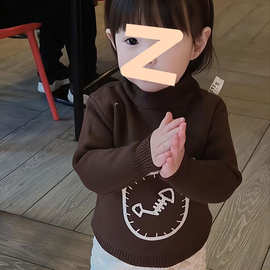 婴幼儿毛衣一体绒加厚绣花圆领针织衫儿童打底衫毛衣宝宝冬季内搭