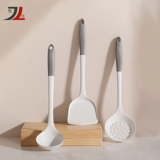 Grey and white color matching silicone spatula soup spoon non-stick special cooking spatula food grade household spatula suit