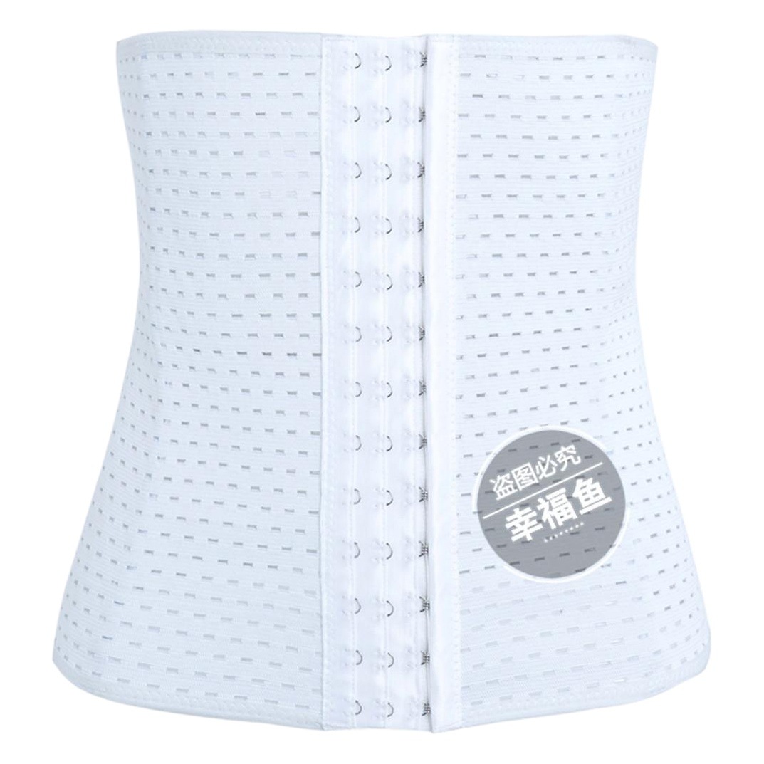 Cross-Border Classic Mesh Breathable Tummy Control Belt with Hollow-Out 3-Row Buckle Anti-Roll Waistband Steel-Boned Shapewear