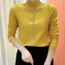 冬季新款半高领蕾丝气质百搭长袖减龄加绒打底衫上衣女