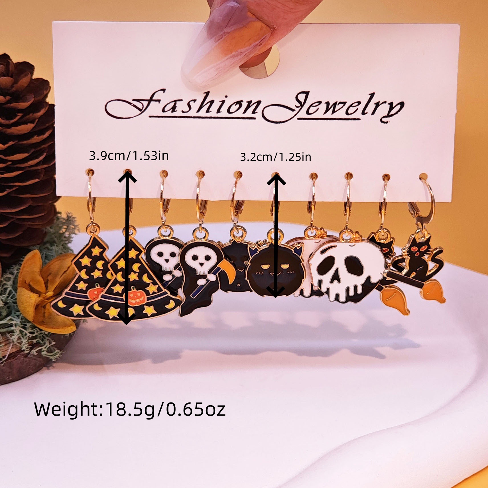 20g Weight Alloy Ear Needle Material Drop Earrings Classification 1 Set Quantity Holiday, Daily Occasion Alloy Material Halloween Festival Pumpkin, Cat, Ghost Pattern Women's Gender Cartoon Style Style Enamel Craft Cartoon Style Pumpkin Cat Ghost Alloy Enamel Earring Sets For Women's Holiday Daily 2