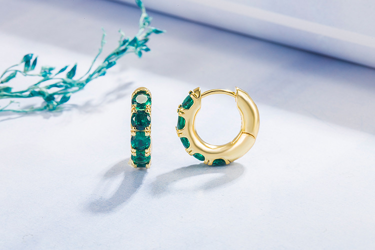 fashion diamond emerald geometric copper 14k gold earrings female