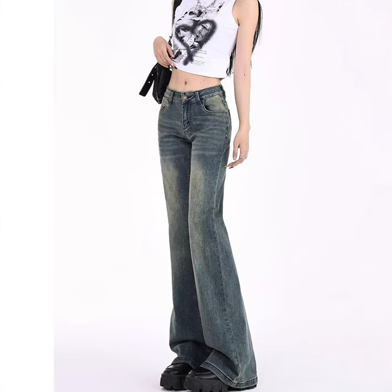 Vintage Flared Jeans for Women 2026 New Spring American Style Spicy Girl Elastic Low-Waist Bell-Bottom Pants for Petite Figures Vintage Flared Jeans for Women 2026 New Spring American Style Spicy Girl Elastic Low-Waist Bell-Bottom Pants for Petite Figures