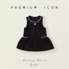 女童粗花呢小香风无袖背心裙2025秋冬新款宝宝黑色轻奢烫钻连衣裙