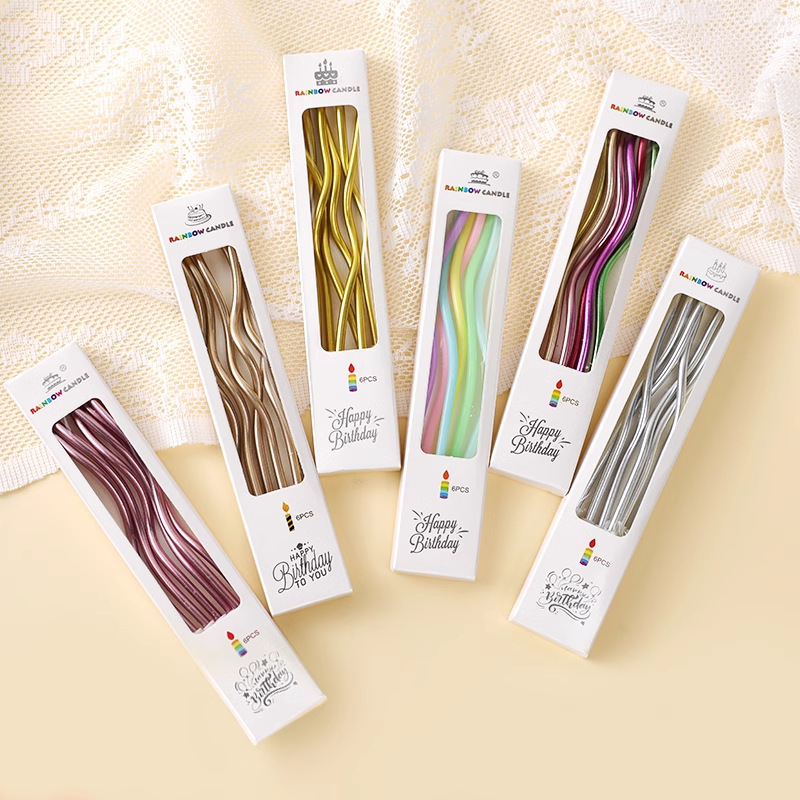 Birthday Cake Candle Rainbow Candle Ins Wind Gradient Color Long Rod Candle Slender Curve Birthday Candle