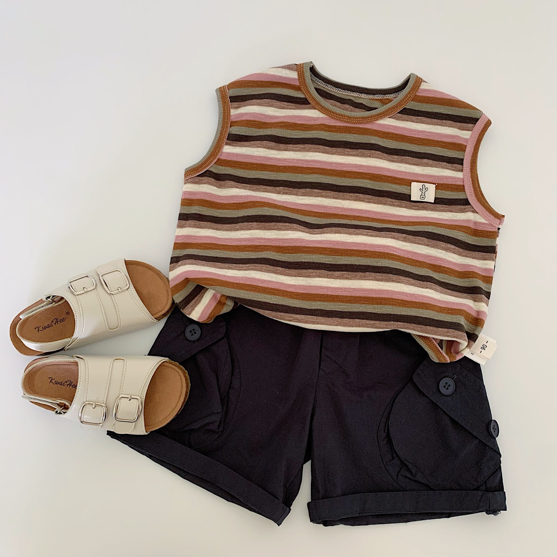 Chaleco sin mangas para niño Maibao 2025 verano nuevo estilo coreano a rayas para niños ropa de verano para niños al por mayor