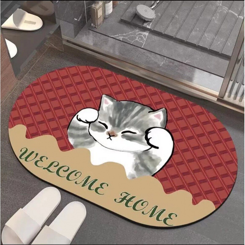 浴室ドア吸収性フロアマットかわいい漫画猫バスルームマットクリエイティブ漫画汚れ防止滑り止め速乾性フットマット|undefined
