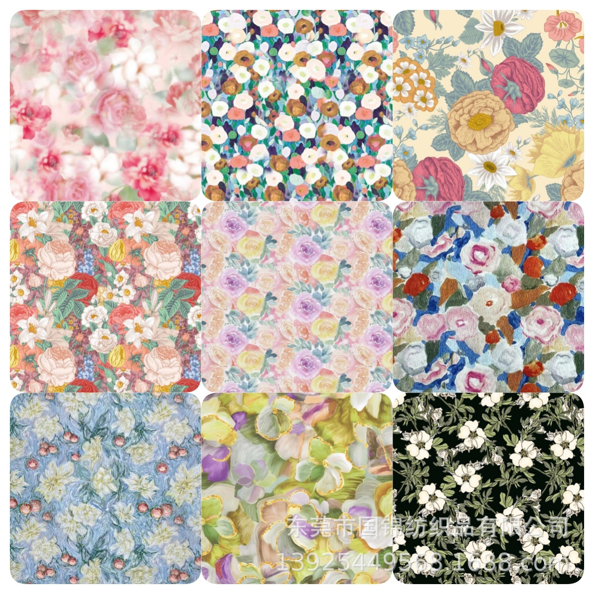 数码直喷印花布 40支棉布印田园玫瑰花 春夏季童装女装服装面料