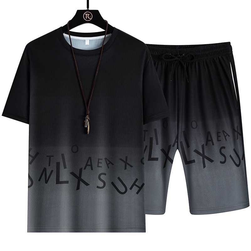 Transfronterizo verano nuevo conjunto de gradiente delgado seda de hielo guapo ropa de manga corta camiseta pantalones cortos deportivos ropa casual para hombres