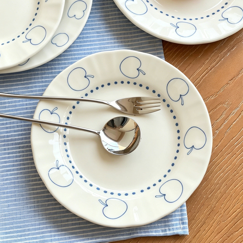 Sea Salt Apple Ceramic Plate, Household Dish Plate, High Aesthetic Value, Underglaze Color, Breakfast Plate, Deep Plate, Dessert Plate, Cute