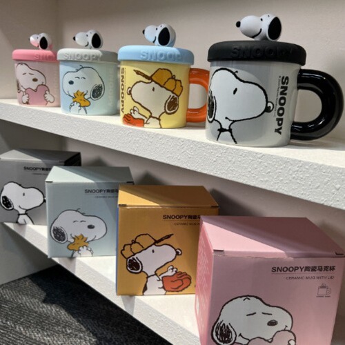 Snoopy ceramic cup silicone cover mug breakfast cup couple cup good-looking gift water cup cute milk cup