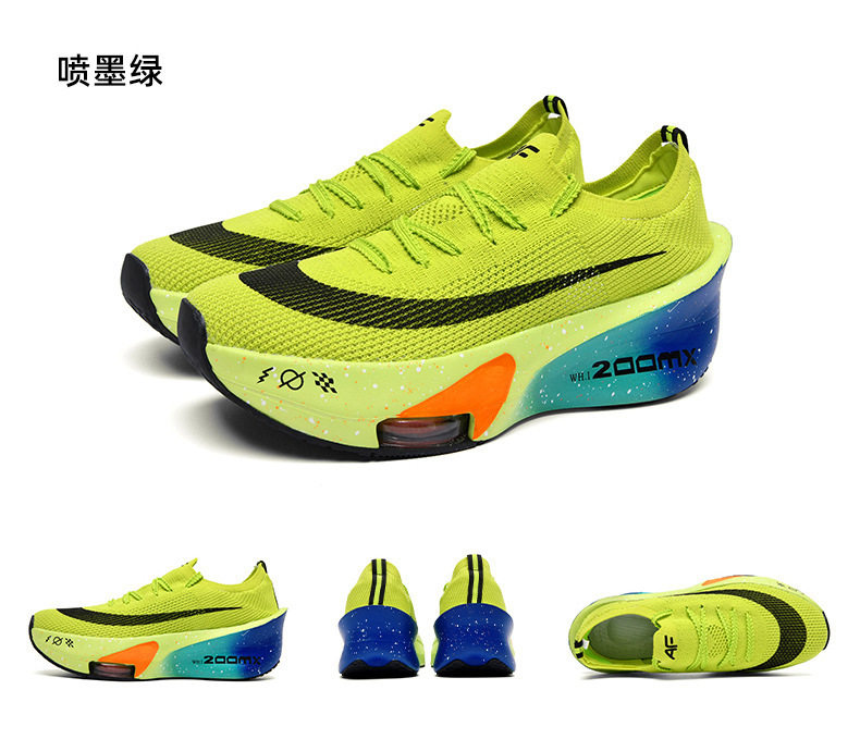 Giày chạy bộ marathon thoáng khí đế cao su, gót vừa 3–5 cm, cổ thấp — Tử Điện, Xanh dạ quang lót lông, Xanh huỳnh quang, Xanh lá phun mực chi tiết 25