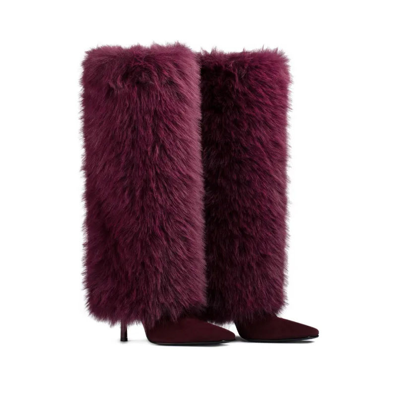 Cross-Border Autumn and Winter New Hot Girl Fur Boots Fashion Boots Women's Warm Fox Fur Cotton Boots Stiletto High Heels Warehouse Boots Trendy