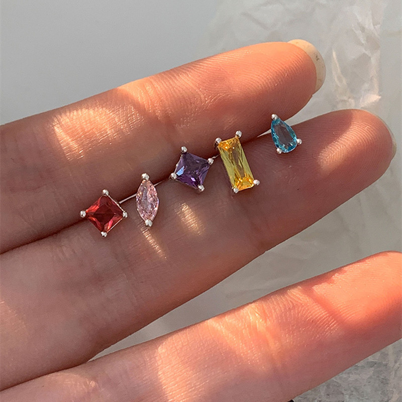 5g Weight Earrings Event & Party Supplies Zircon Inlay Material Ear Studs Classification 1 Pair Silver Zircon Square Ear Studs