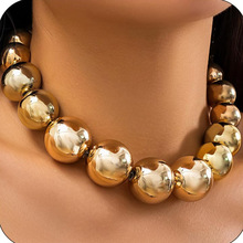 亚马逊欧美跨境大圆珠朋克风女士粗金项链时尚气质高级感颈链时尚