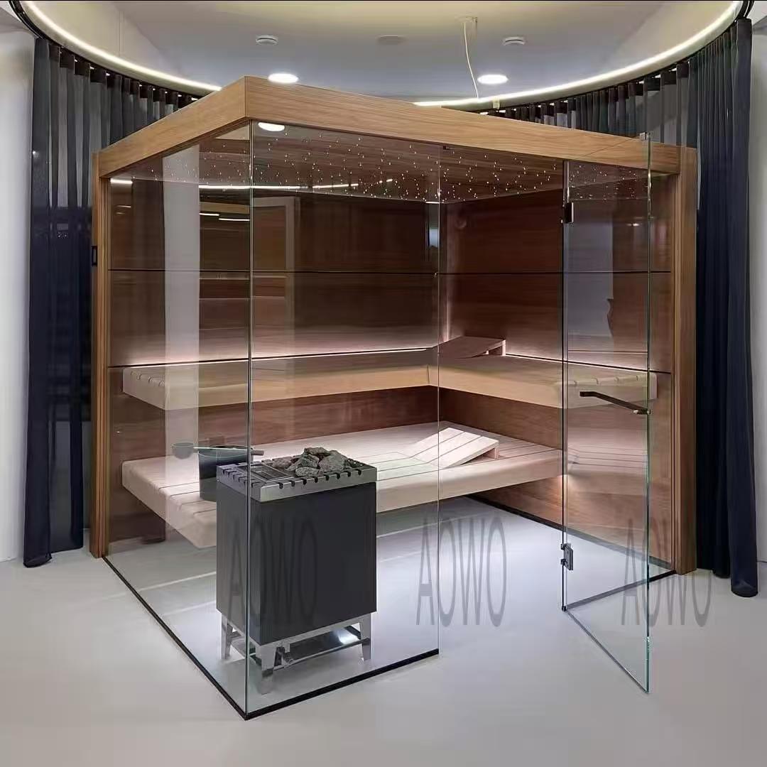 Sauna de vapor seco salón club salón de belleza salón de salud canadiense techo de techo de madera de plástico falda sauna piedra de agua de vapor húmedo