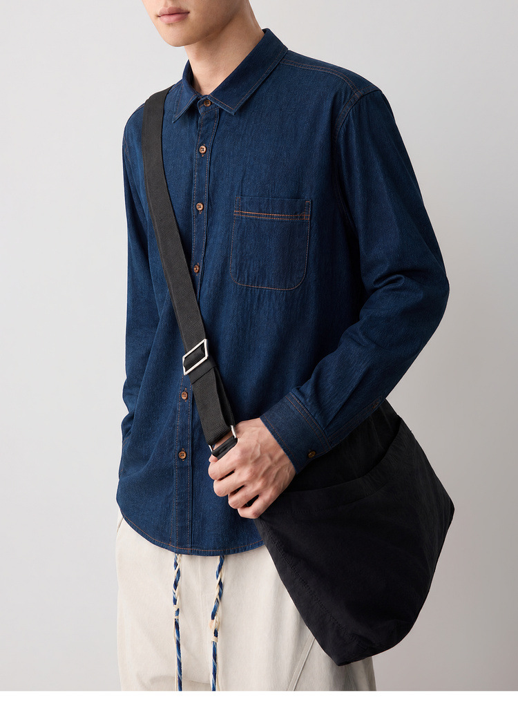 Áo sơ mi denim nam phong cách công sở, chất liệu cotton thoáng mát — màu xanh nhạt chi tiết 35