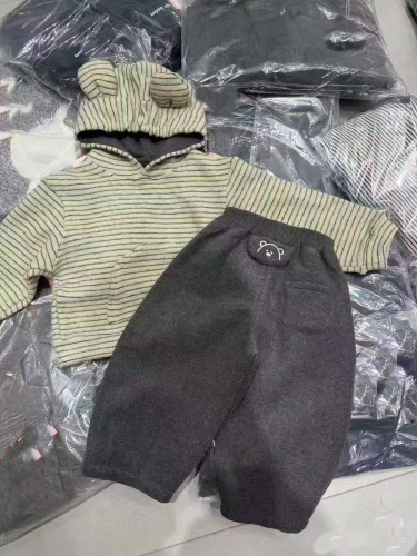 Cute Little Girl Bear Ears Sweat Suit Set Autumn Korean Style Girls' Children Fashion Striped Top Comfort Scythe Pants