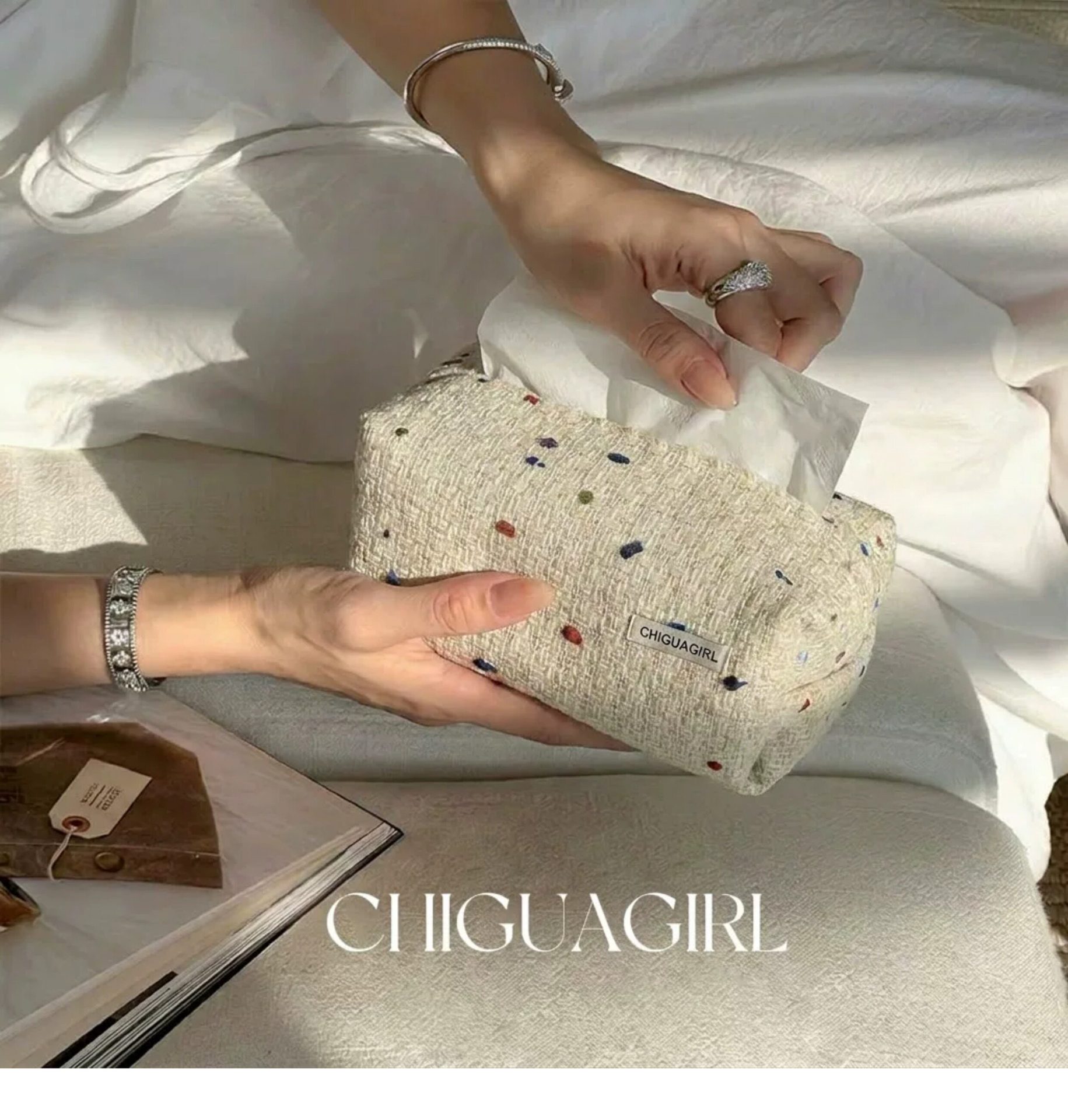 Light Luxury and High-End Fabric Tissue Box, Woven Design for Living Room Coffee Table and Dining Room, Tissue Storage Box, Napkin Holder
