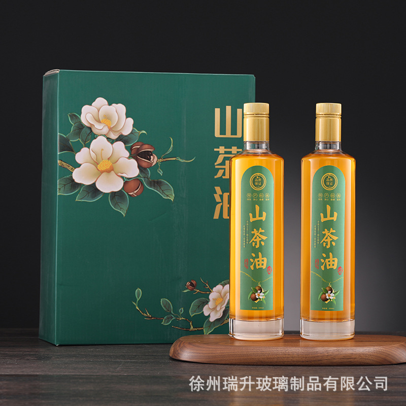 现货批发500ml玻璃空油瓶橄榄油山茶油瓶套装核桃油亚麻籽子礼盒