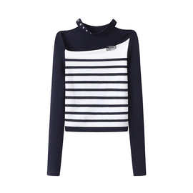 现货2025秋新品可调l领圈条纹针织衫70601102