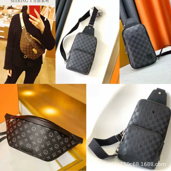 26-Year-Old m Lv Men's Waist Bag Chest Bag Single Shoulder Crossbody Messenger Bag Handbag Women's Hanging Bag Genuine Leather European and American Retro