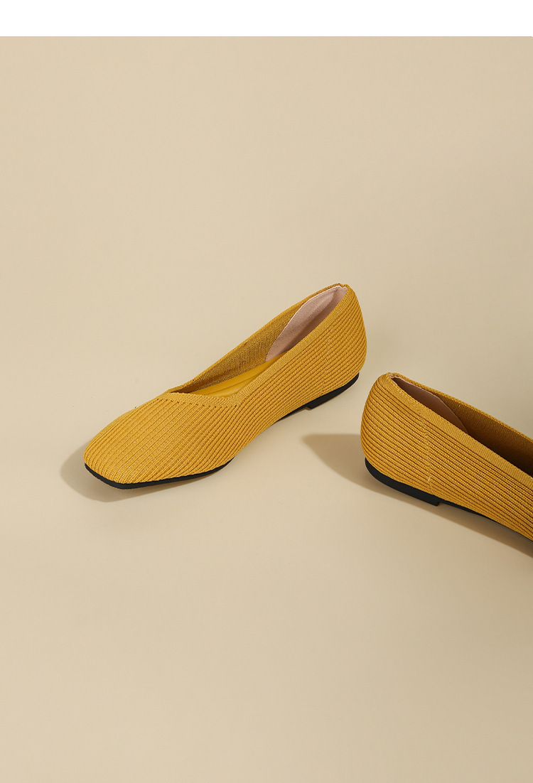 Queen's flying single bean woven flat bottomed large size women's shoes, soft soled knitted square toe boat shoes_voghion.com
